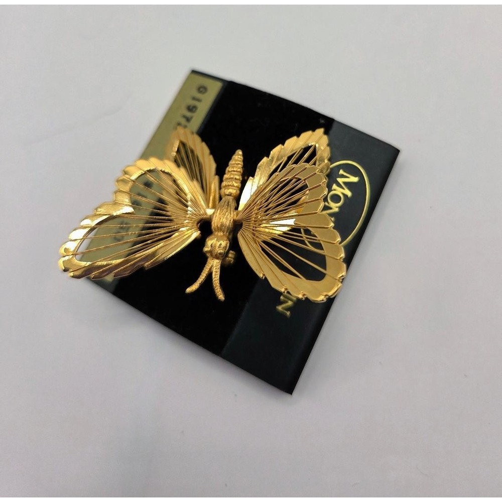 Vintage Monet Signed Open Work Wire Butterfly Brooch Pin Gold Tone 1 7/8"x1 3/4"